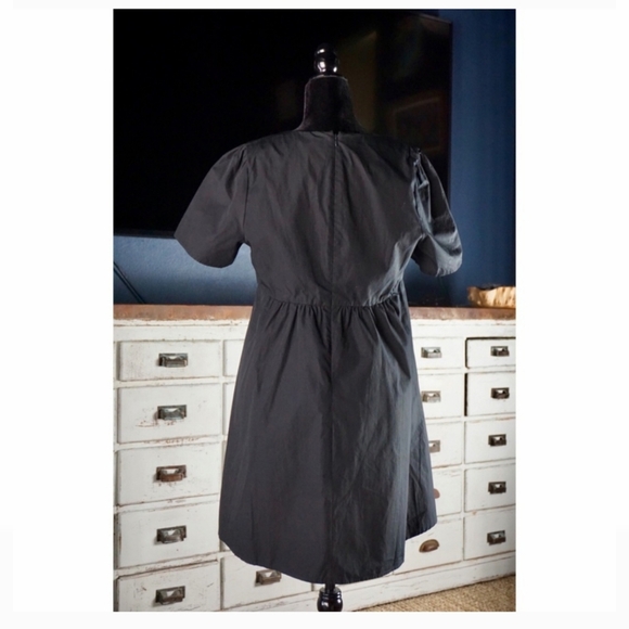 Madewell Black Tie-Front Mini Dress Size 12 NWT Cotton Empire Waist V-Neck - Picture 7 of 13